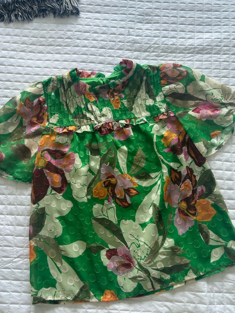 Green Floral Smocked Blouse